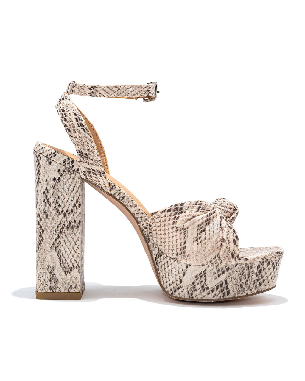 Poppy Heeled Python Platform Sandal - Beige - FINAL SALE
