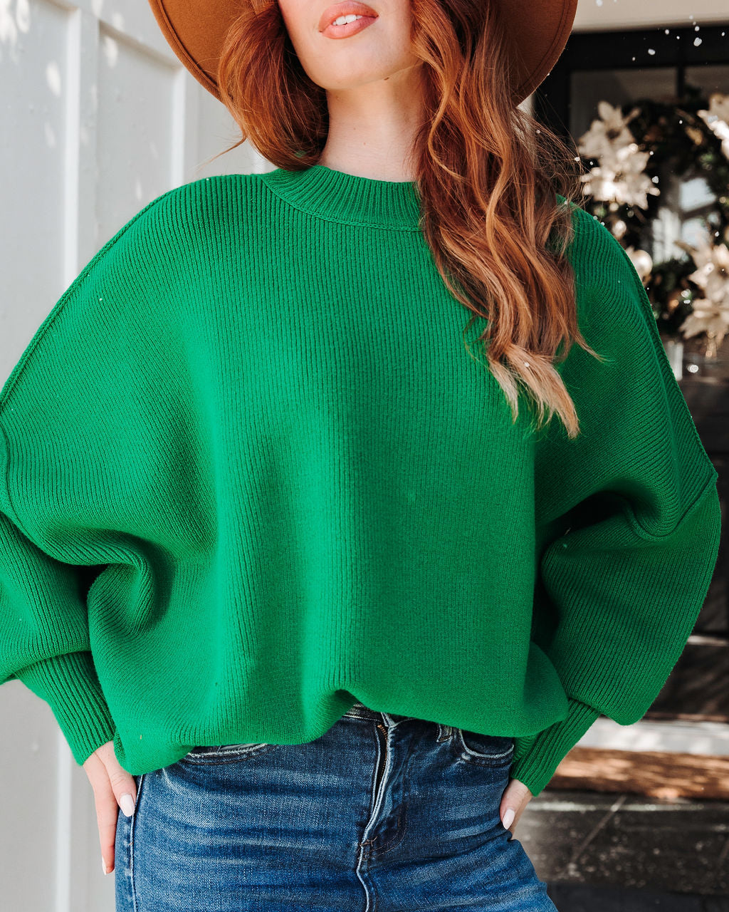 Elouise Knit Oversized Pullover Sweater - Green