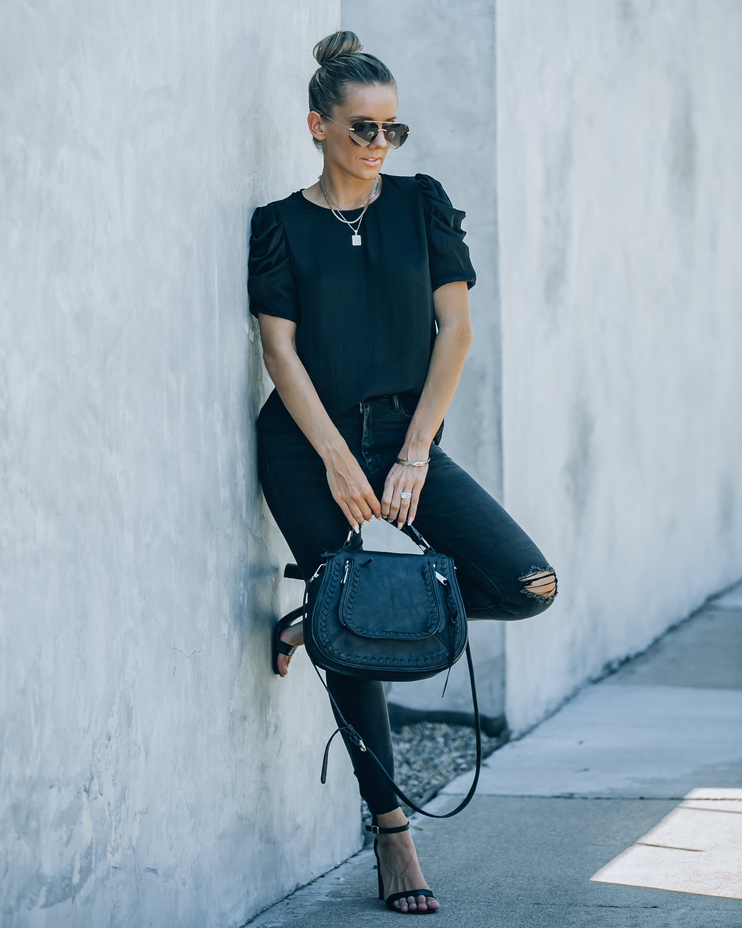 Princeton Drape Shoulder Top - Black - SALE