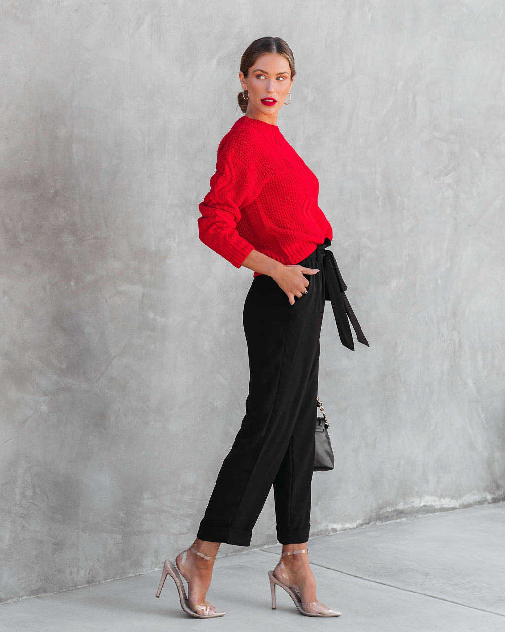 Always Delightful Cable Knit Pullover Sweater - Red