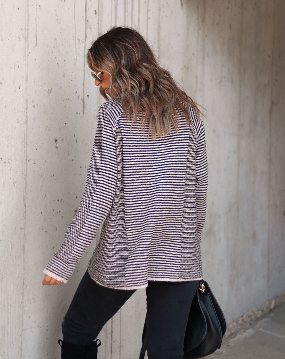 Theresa Striped Knit Cowl Neck Pullover Sweater