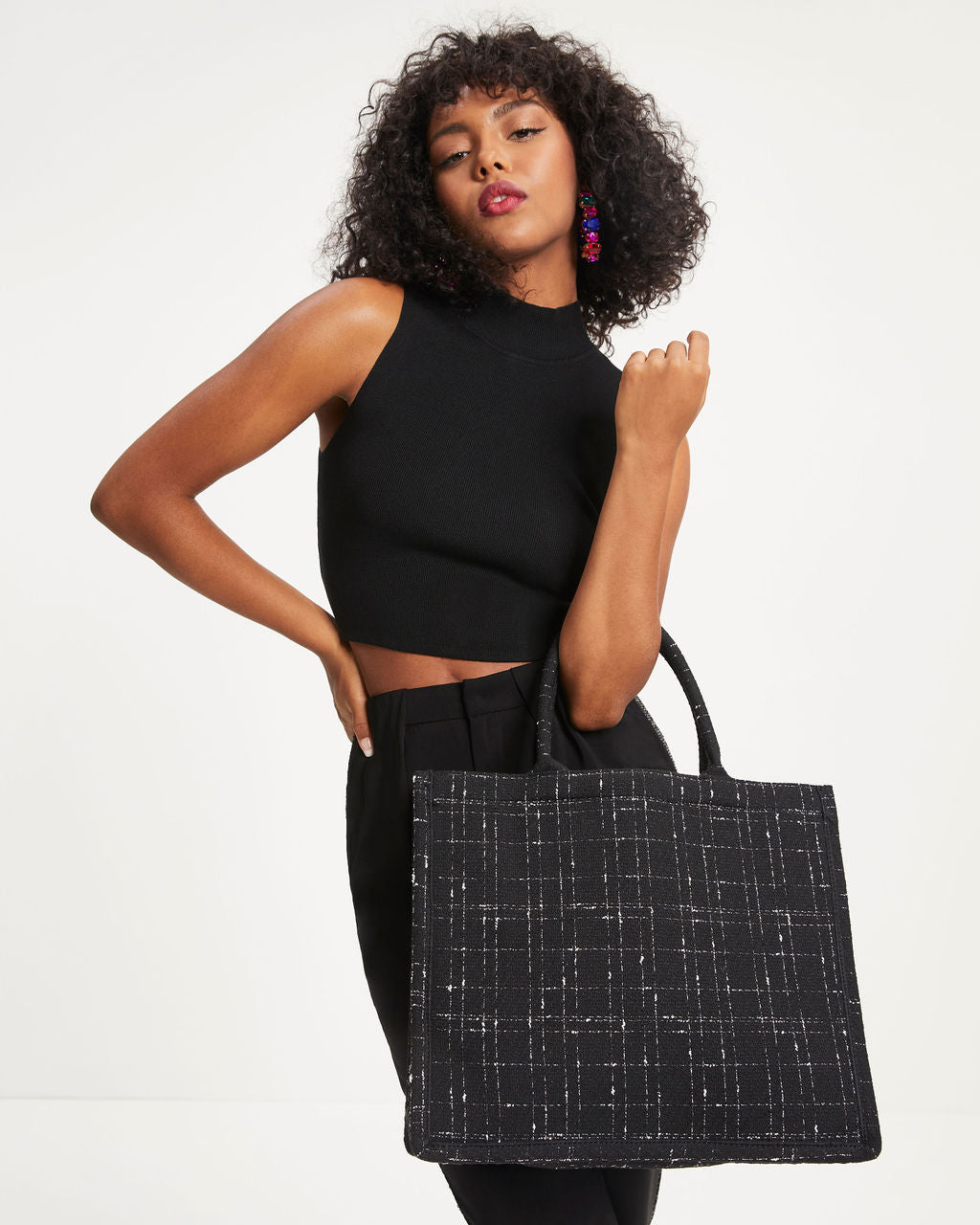 Bonjour Coco Tweed Tote - Black