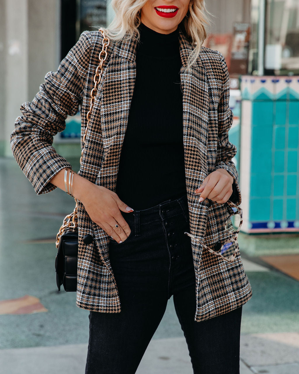 Celina Pocketed Plaid Blazer