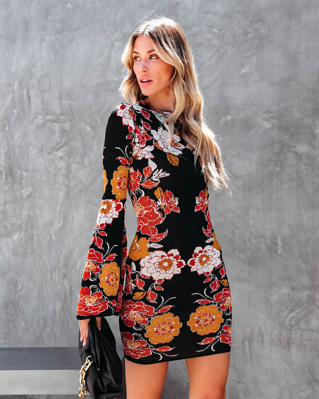 Uncertain Reality Floral Bell Sleeve Mini Dress