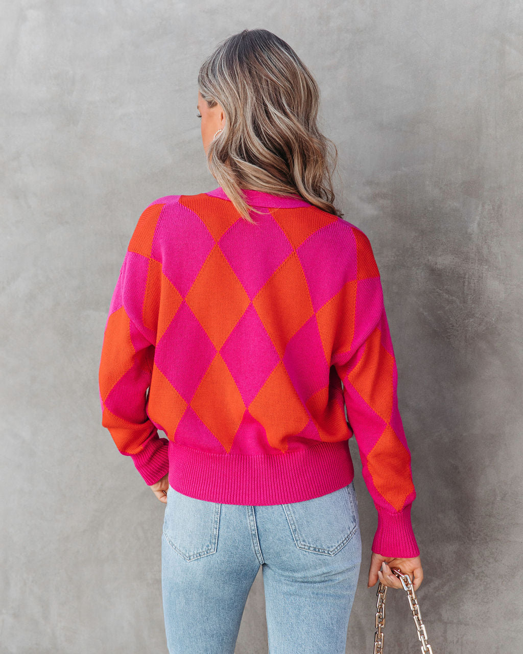 Daria Argyle Pocketed Cardigan - Orange