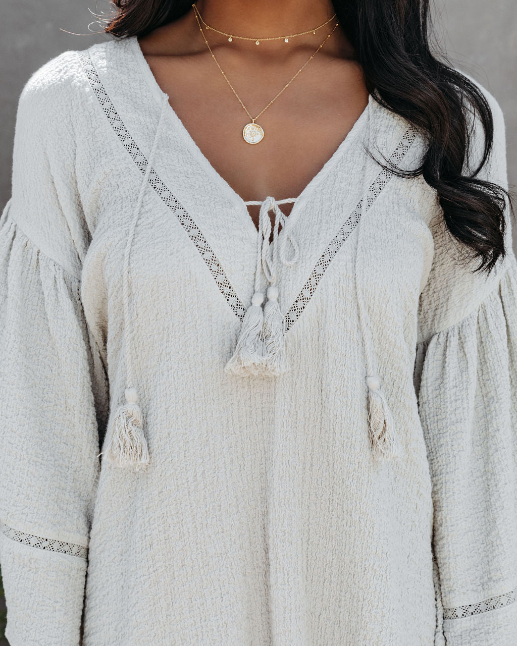 Kiwi Cotton Soft Crinkled Tassel Dress - Sage - FINAL SALE