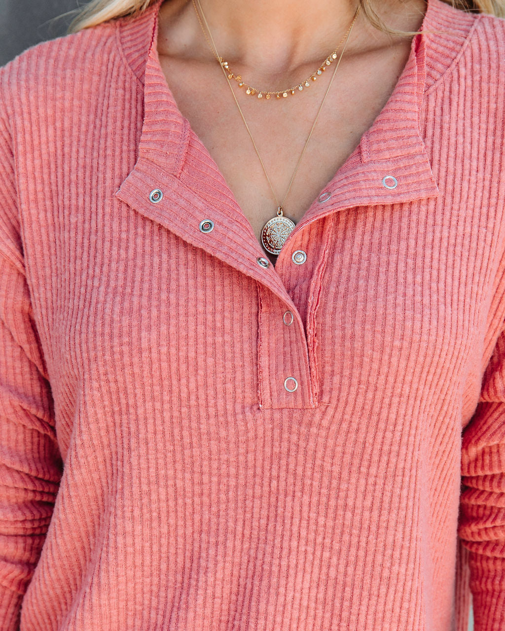 Andria Soft Ribbed Henley Top - Clay