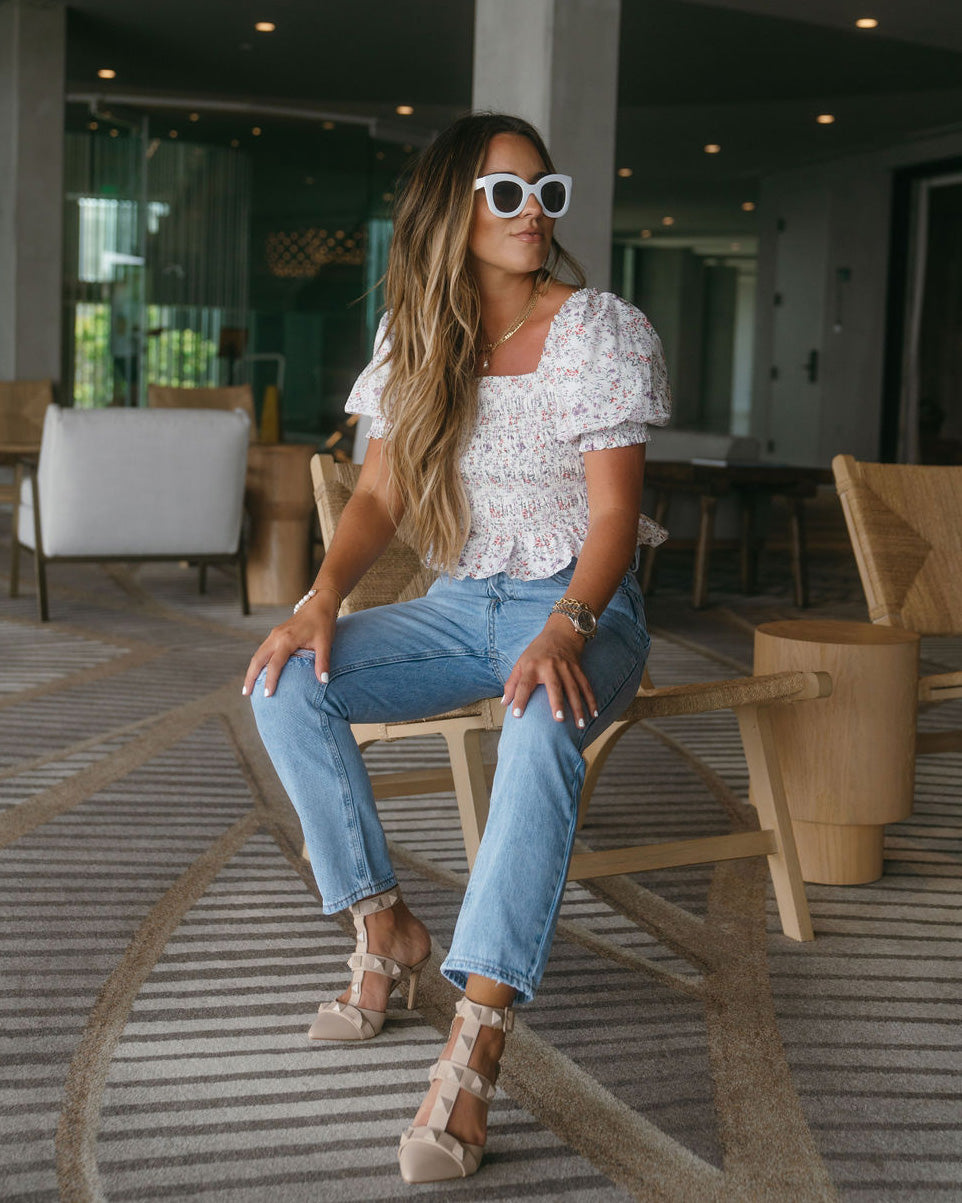 Claudia Cotton Puff Sleeve Floral Smocked Top - FINAL SALE