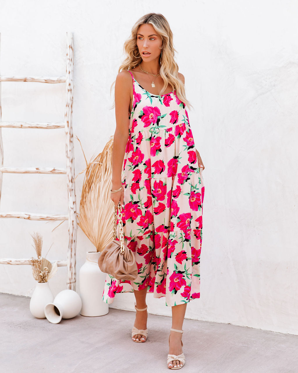 Koa Pocketed Floral Tiered Midi Dress - SALE