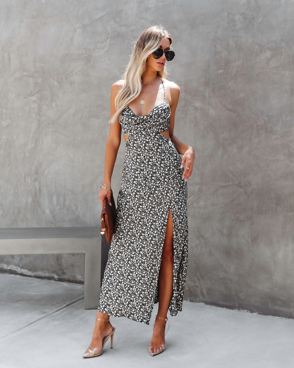 Strut Girl Satin Floral Cutout Maxi Dress - SALE