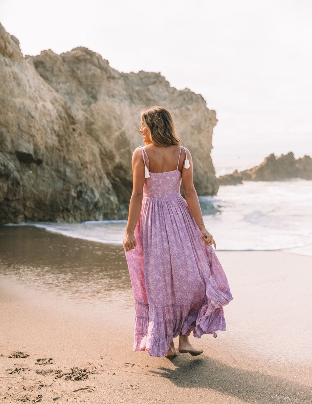 Bradlea Smocked Tassel Tie Maxi Dress - Lilac - SALE