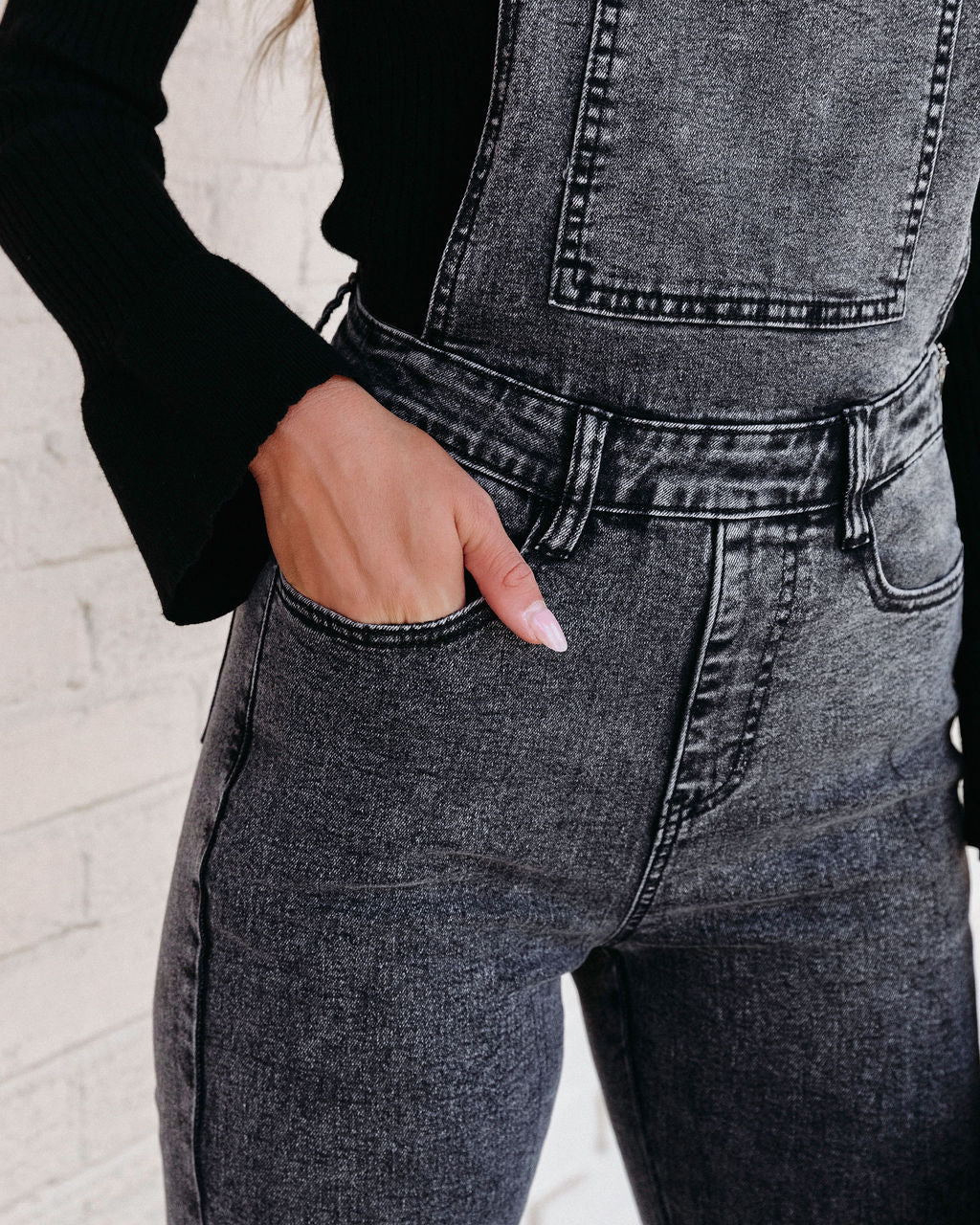 Brady Bell Bottom Pocketed Overalls - Washed Black - FINAL SALE
