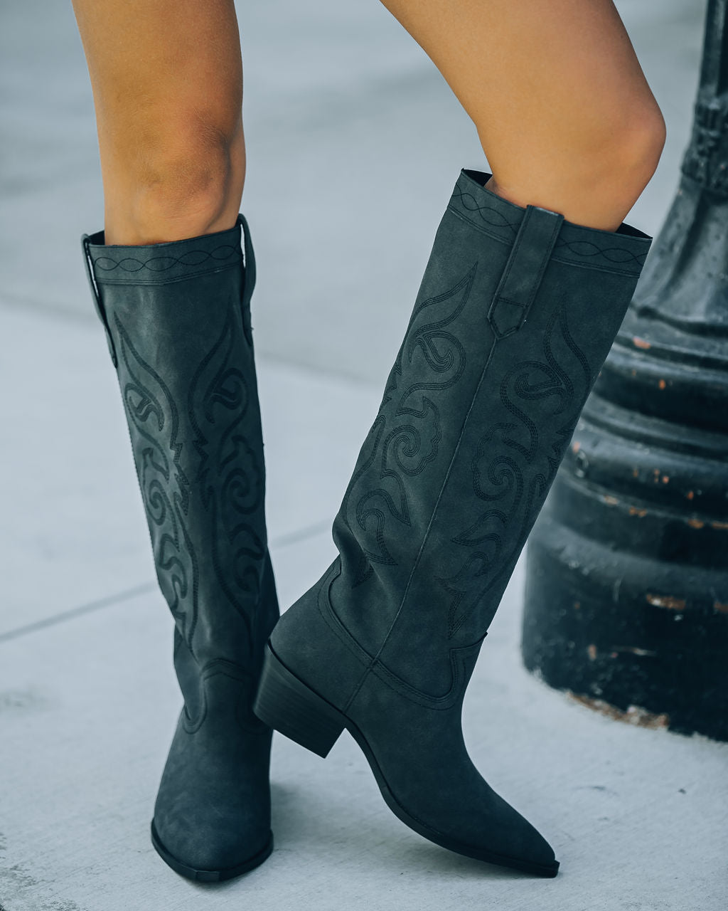 Carolina Western Faux Leather Boots - Black