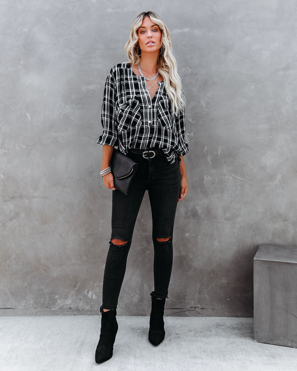 Mandy Cotton Plaid Henley Top