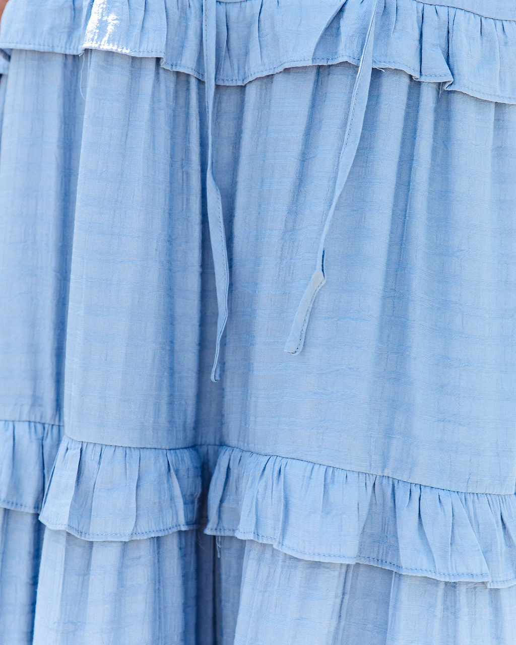 Ballard Cotton Blend Pocketed Tiered Midi Dress - Chambray Blue - FINAL SALE