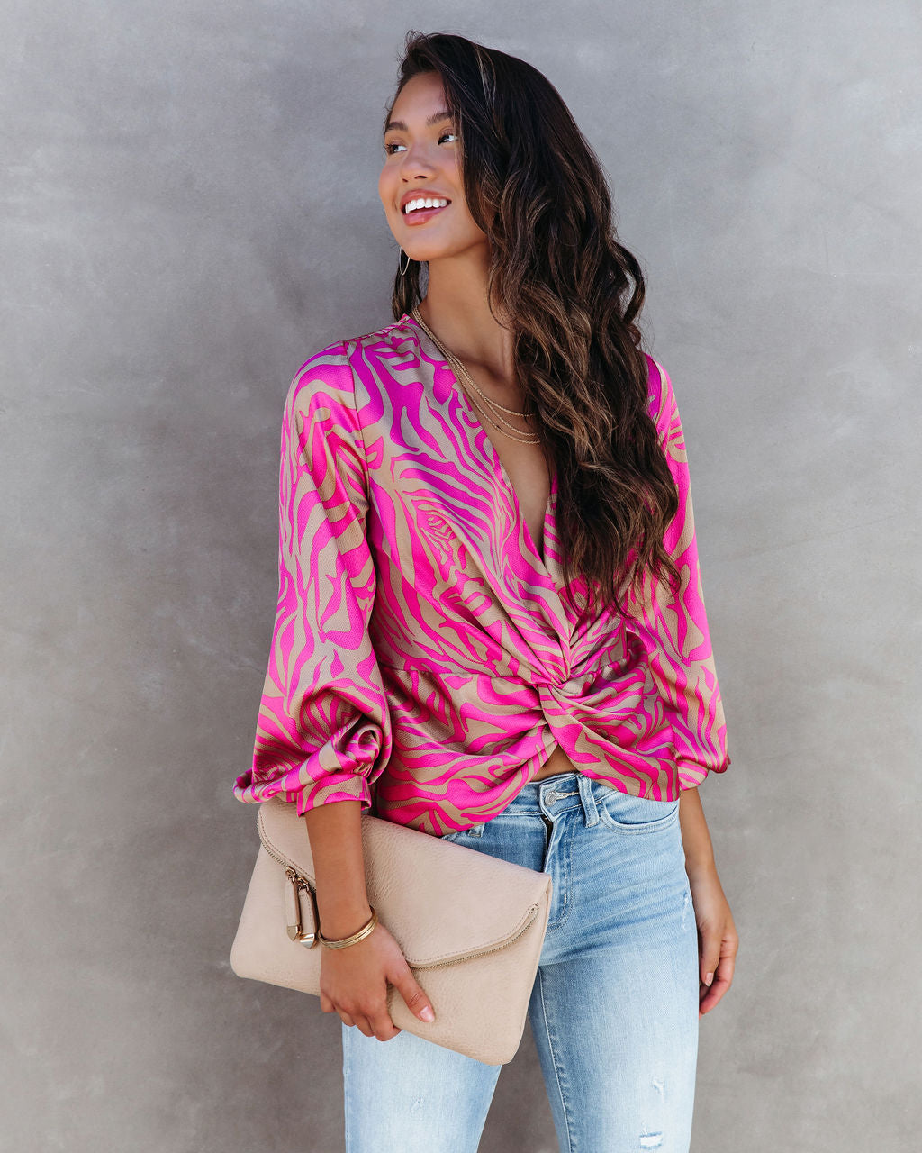 Shane Printed Twisted Balloon Sleeve Top