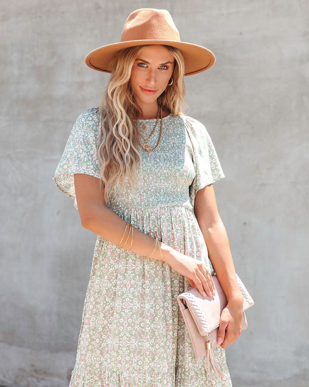Stellan Floral Smocked Maxi Dress - Green Tea - FINAL SALE