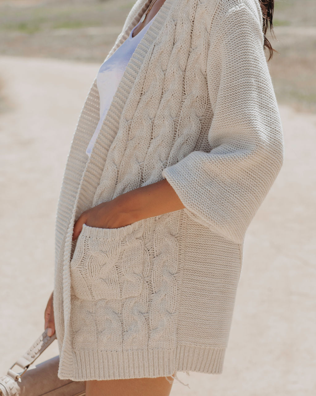 Cozy Up Cable Knit Pocketed Cardigan - Oatmeal - FINAL SALE