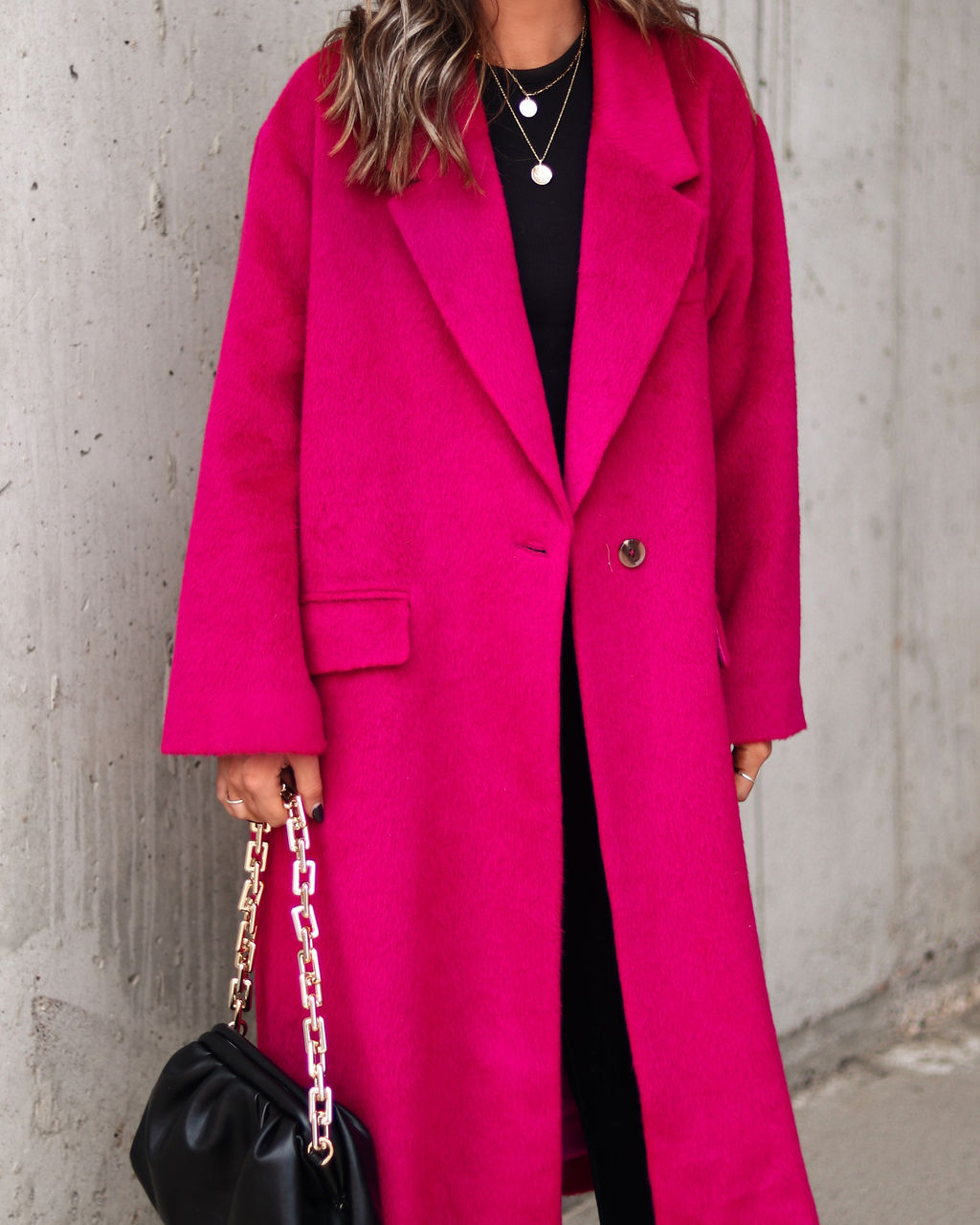 Emily Pocketed Oversized Coat - Berry