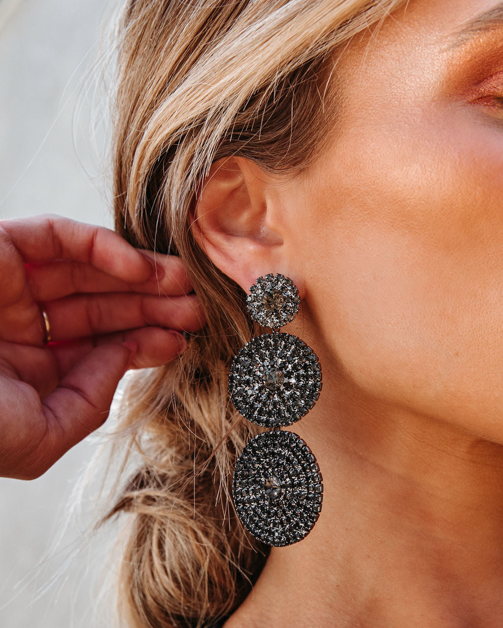 Triple Disco Drop Earrings - Black