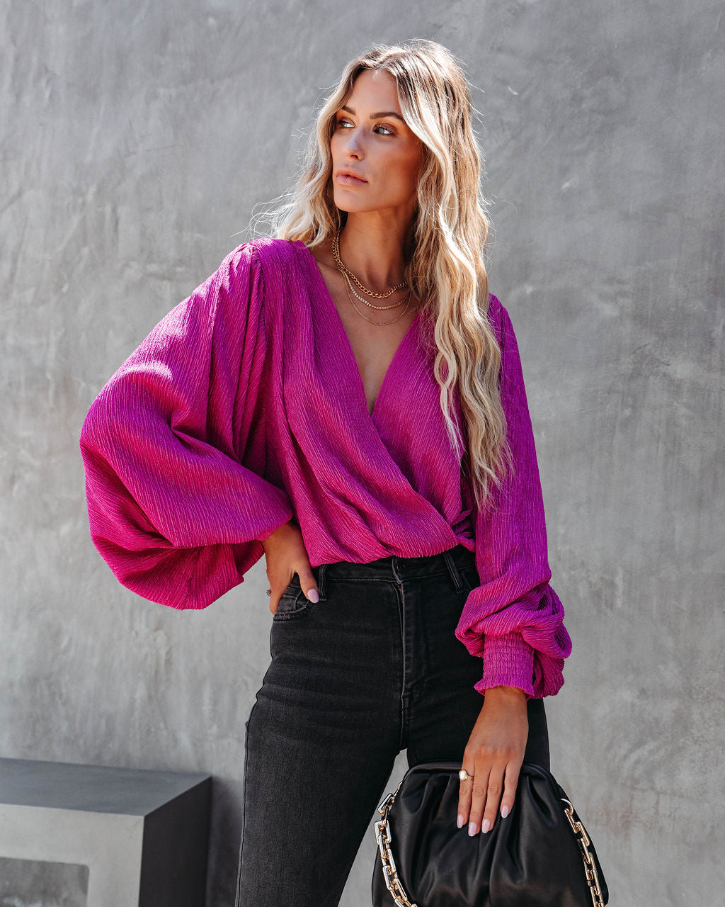 Fantasia Textured Drape Top - Berry