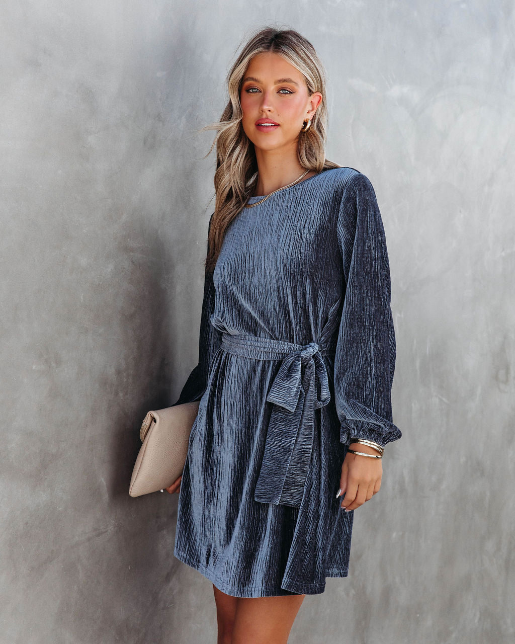 Harlyn Velvet Tie Dress - Grey