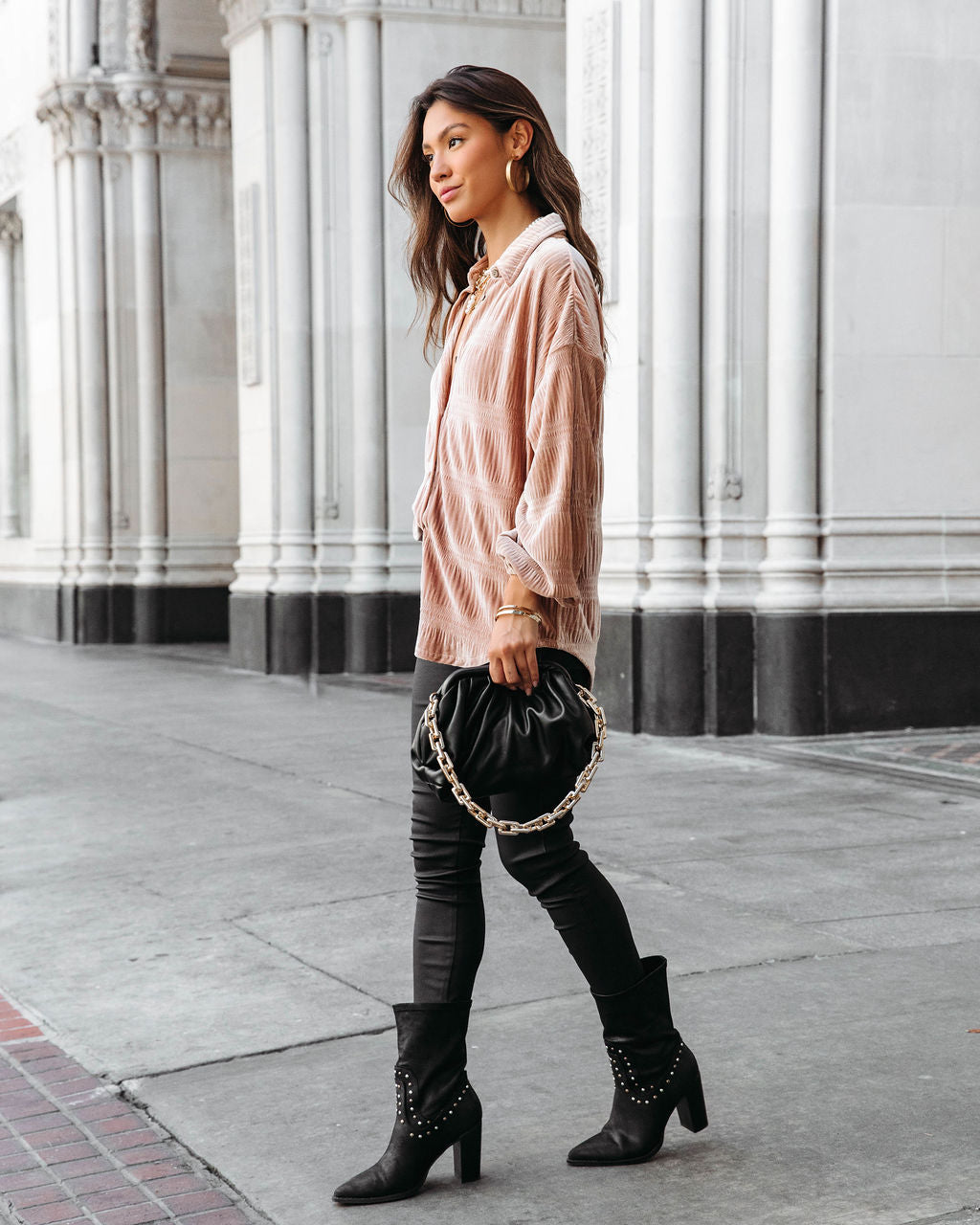 Bette Textured Velvet Button Down Top - Champagne