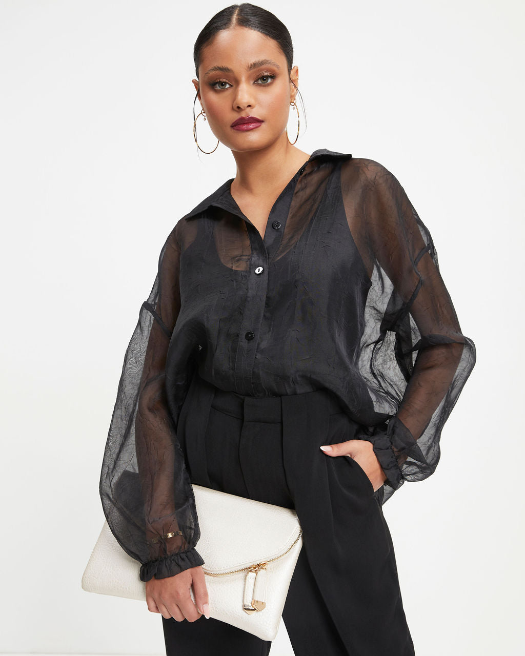 Oh Hey Lucy Organza Button Down Top - Black