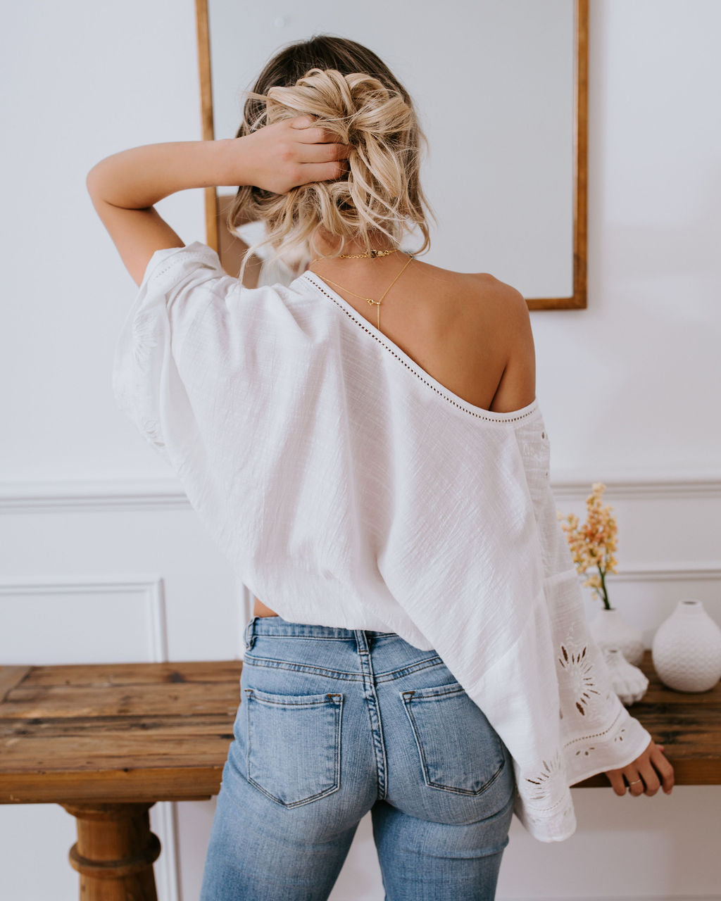 Je T'aime Eyelet Button Down Top - Off White
