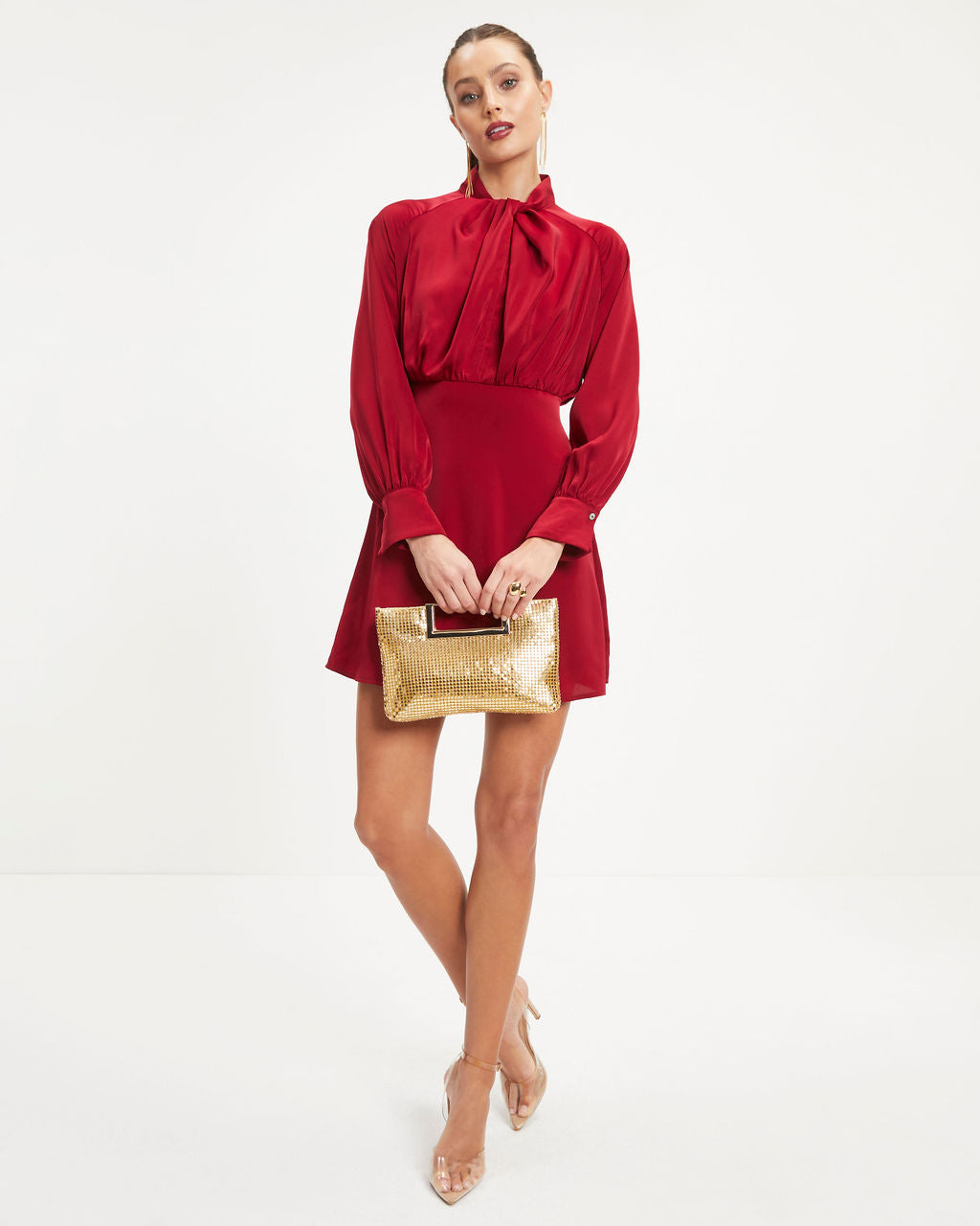 Hostess With The Mostess Twisted Long Sleeve Mini Dress - Wine