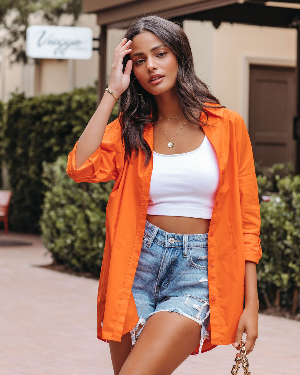 La Brisa Button Up Cotton Top - Orange - FINAL SALE