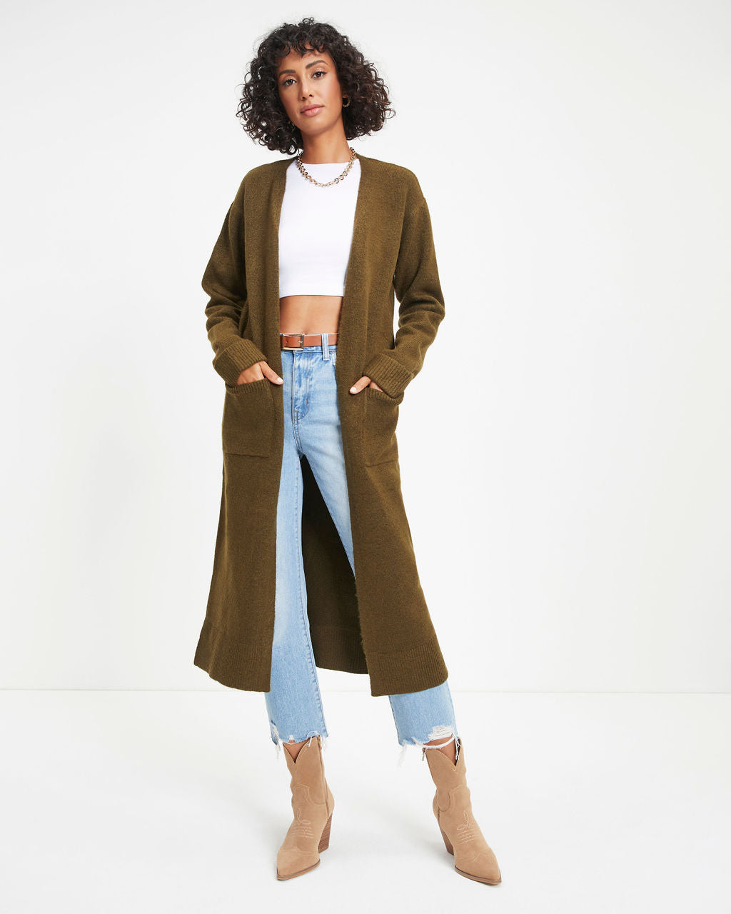 Jordynn Pocketed Knit Duster Cardigan - Dark Olive