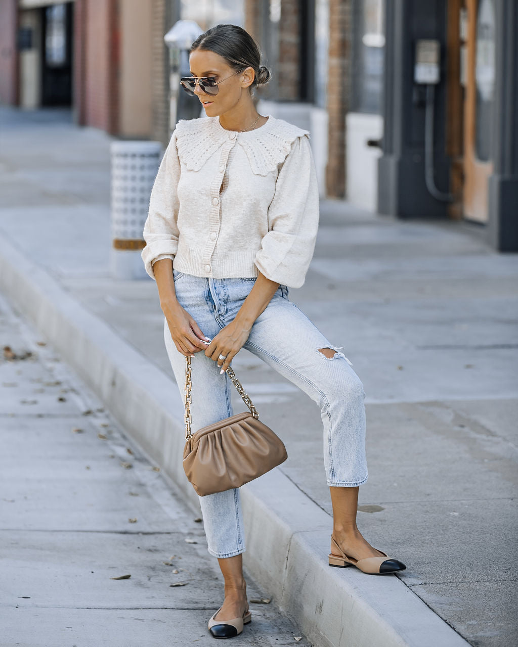 So She Did Collared Knit Cardigan - Oatmeal
