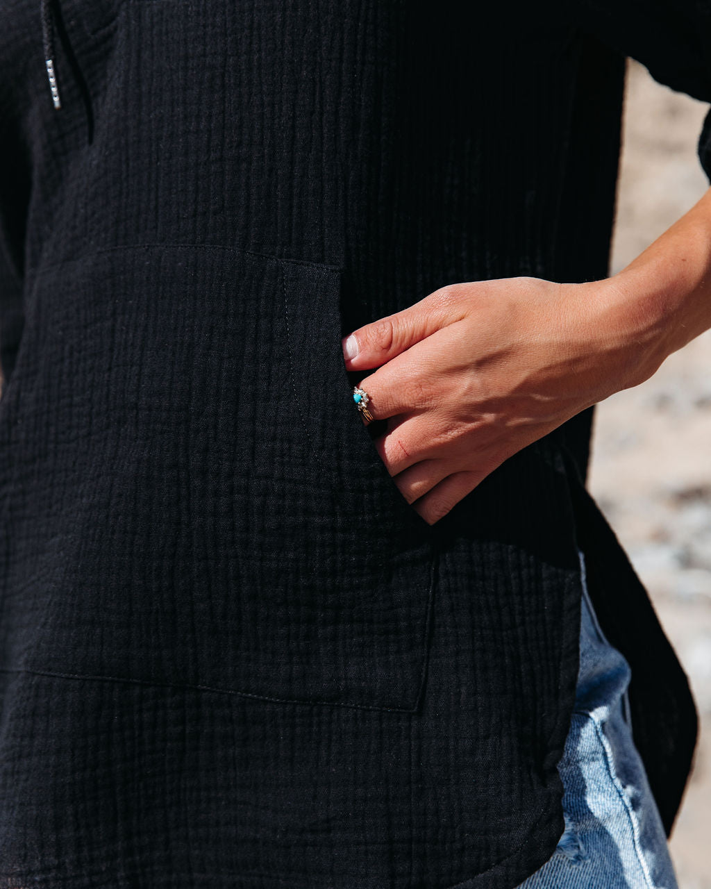 Beach Bum Cotton Pocketed Hooded Top - Black - SALE