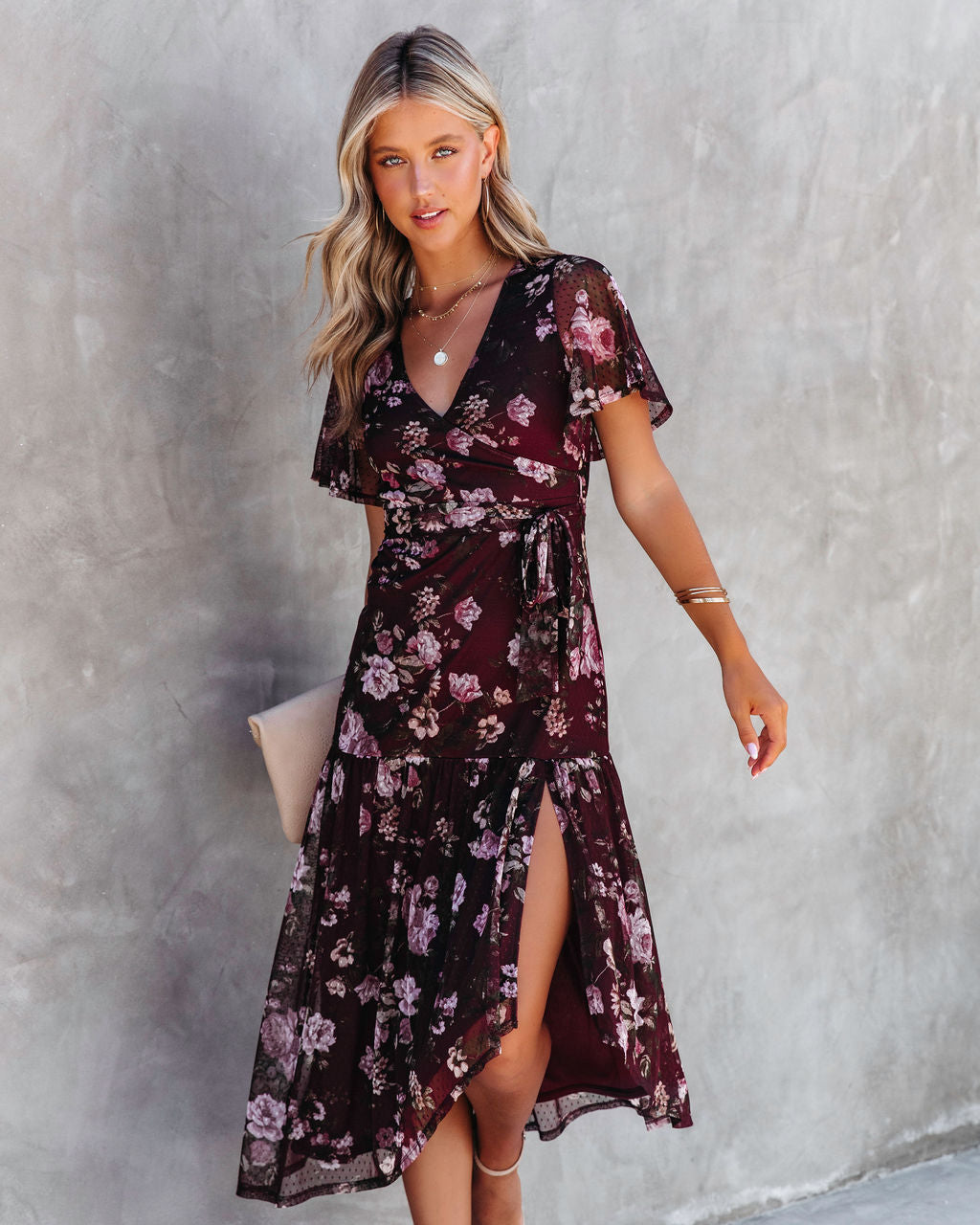 Fallen Romance Floral Ruffle Midi Dress