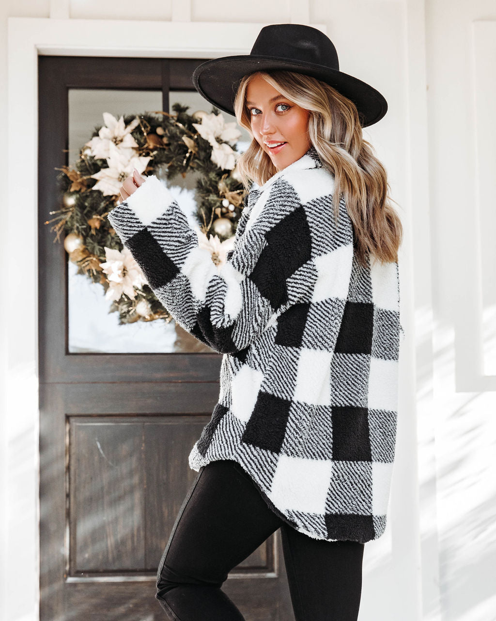 Leighton Checkered Teddy Jacket - Black