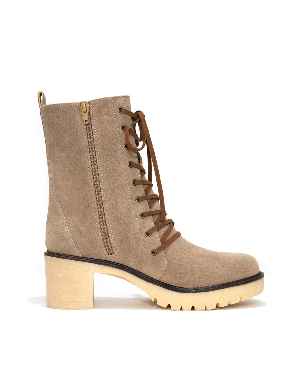 Danny Lace Up Heeled Boot - Latte