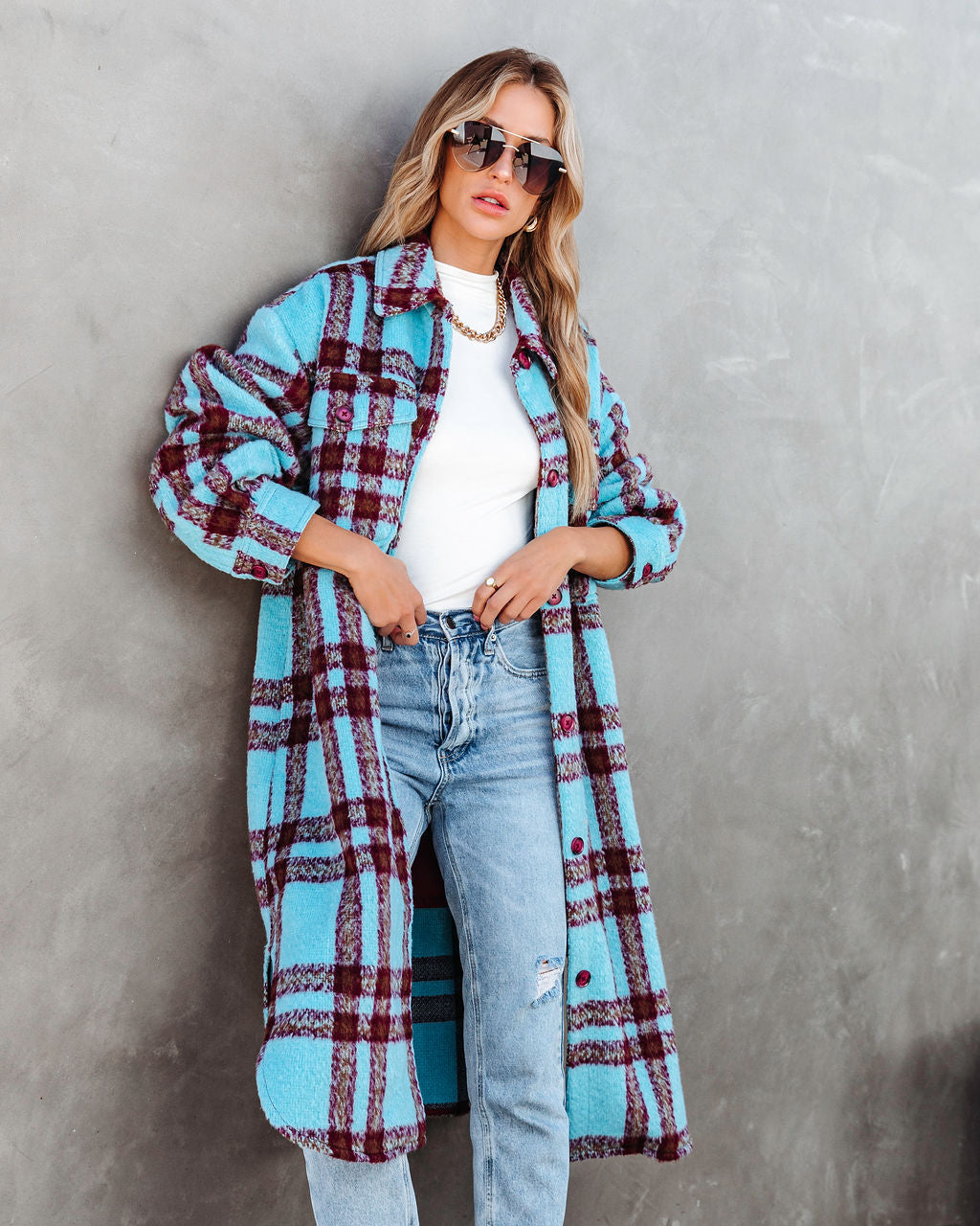 Always Amazing Pocketed Plaid Button Down Coat - SALE