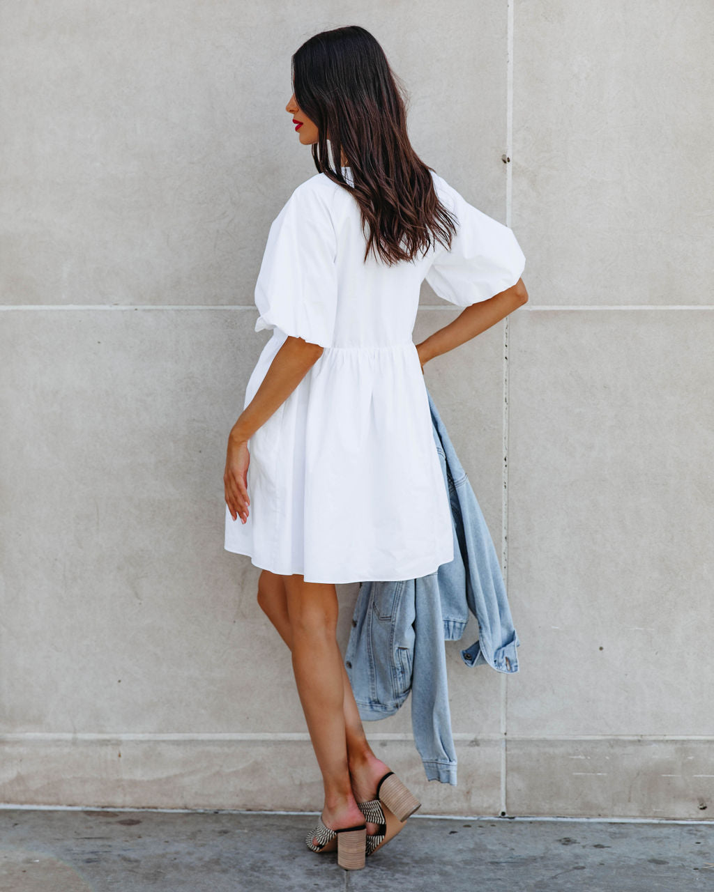 Dodie Cotton Pocketed Puff Sleeve Babydoll Dress - White - FINAL SALE