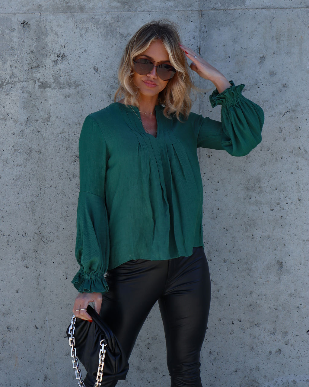 Golden Age Ruffle Peasant Top - Green