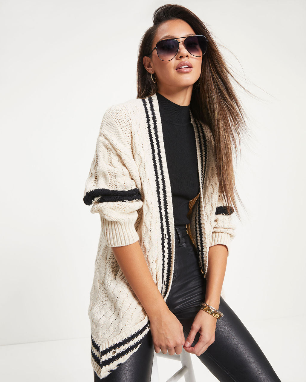 Liana Cable Knit Pocketed Cardigan - Ivory