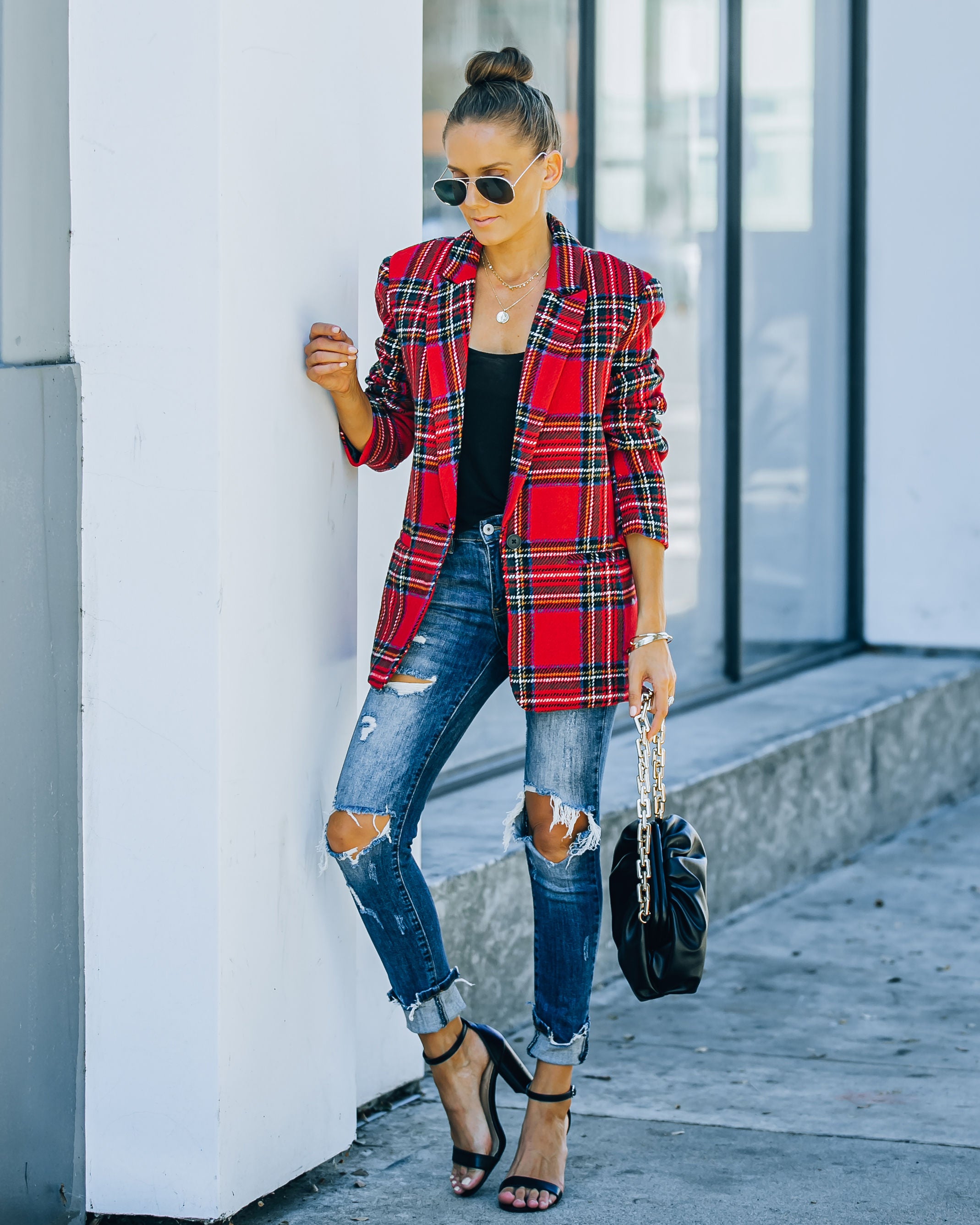 Eve Pocketed Plaid Blazer