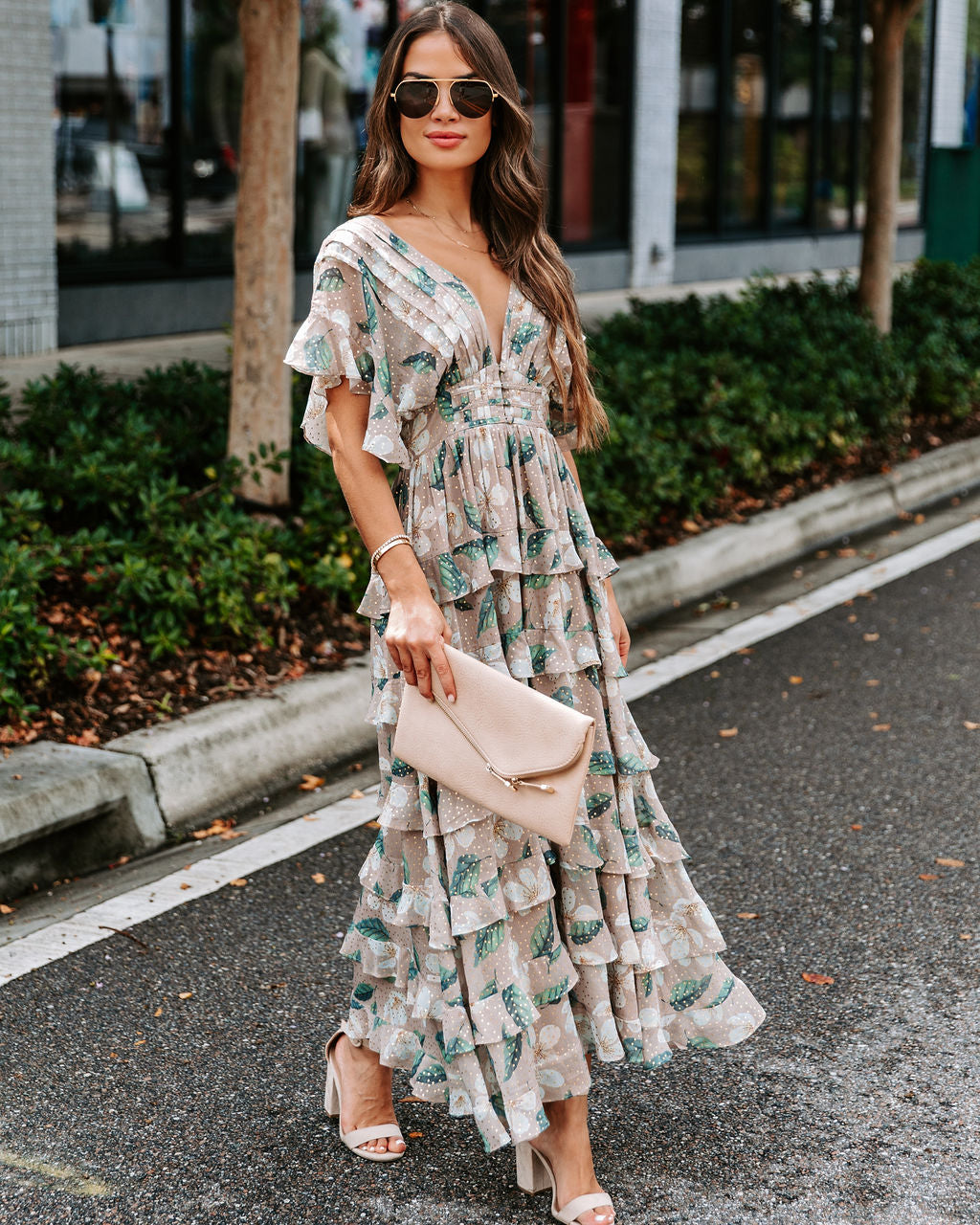 Flora Metallic Tiered Maxi Dress