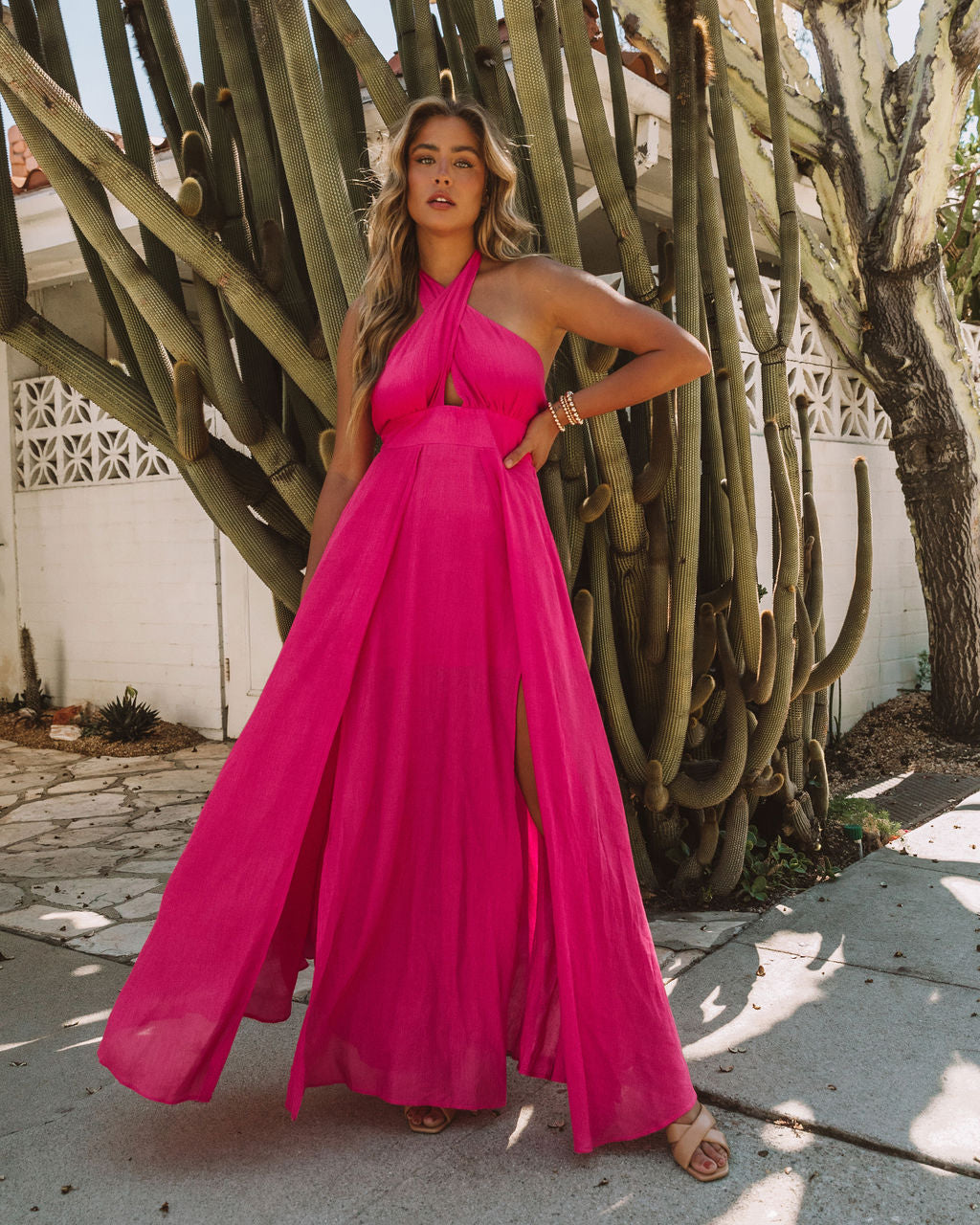 Daffy Backless Halter Maxi Dress - Fuchsia - FINAL SALE