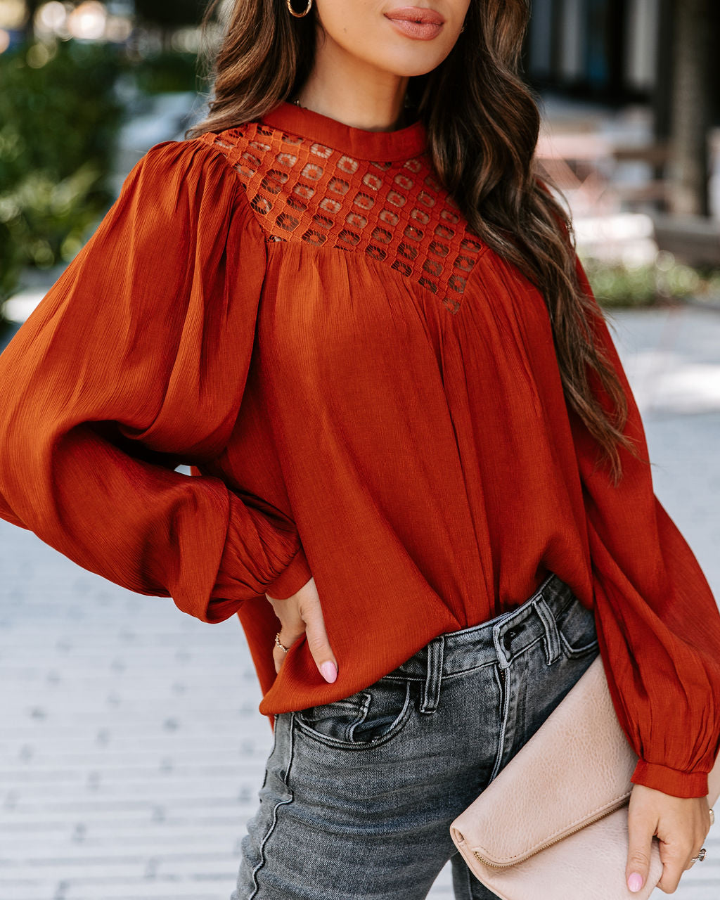 Aria Crochet Lace Top - Rust