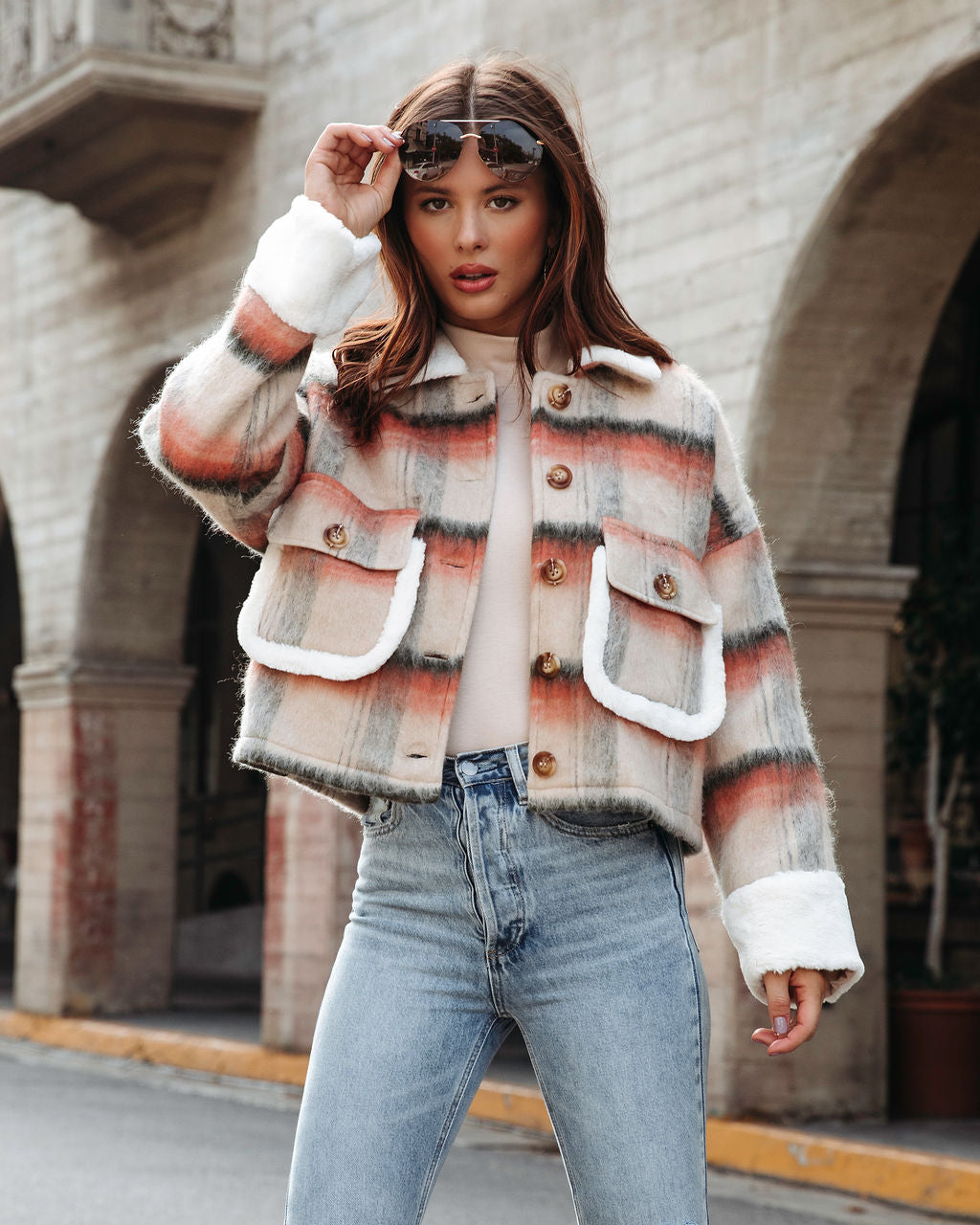 Extra Cozy Indeed Plaid Faux Fur Jacket