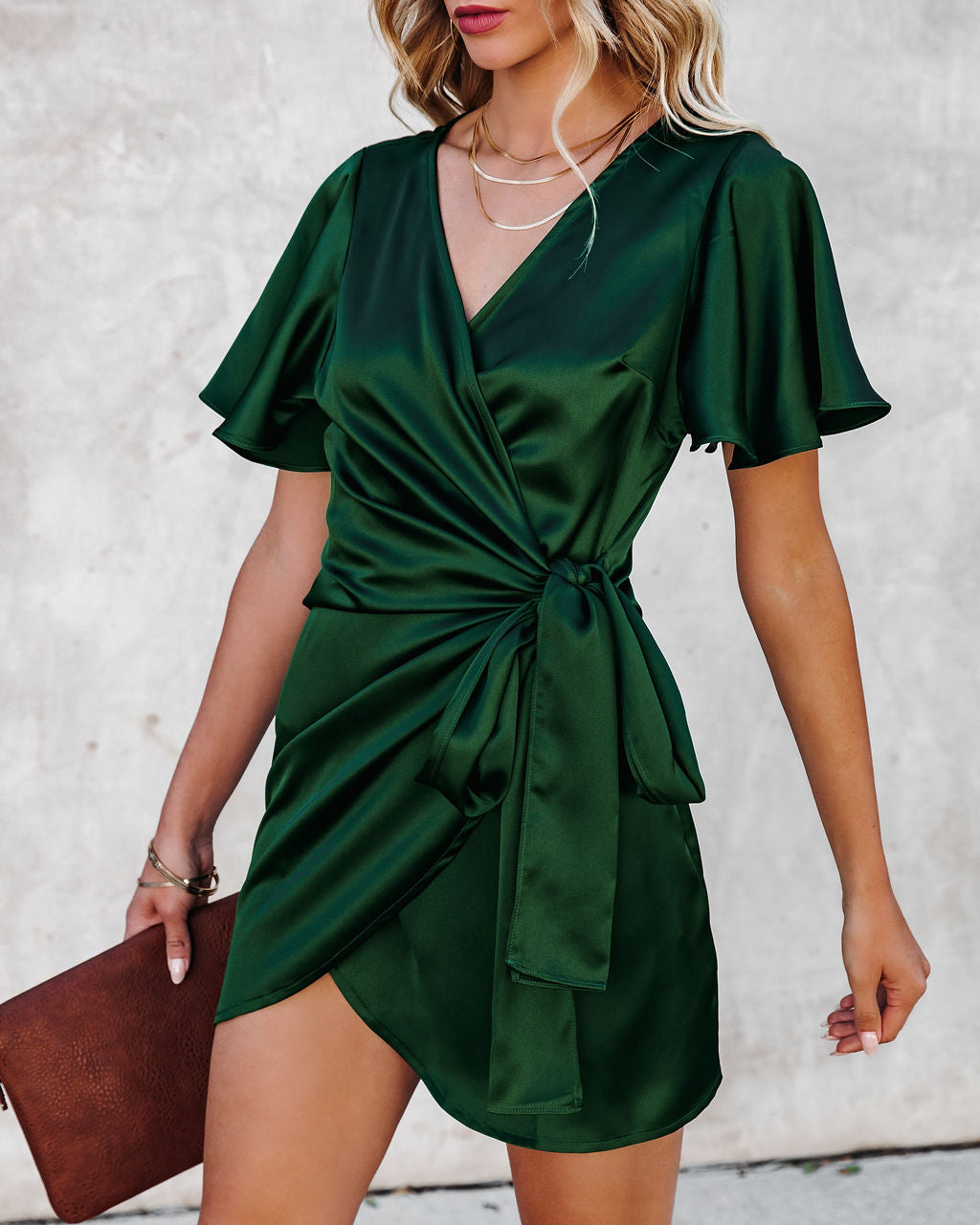 Frame Of Mind Satin Wrap Dress - Hunter Green