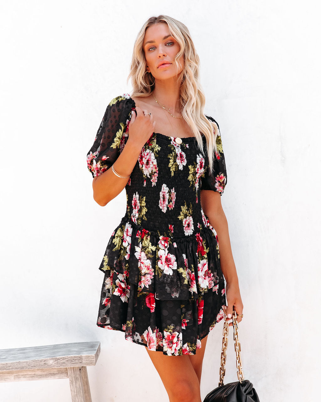 Ready For Romance Embossed Smocked Floral Mini Dress - FINAL SALE