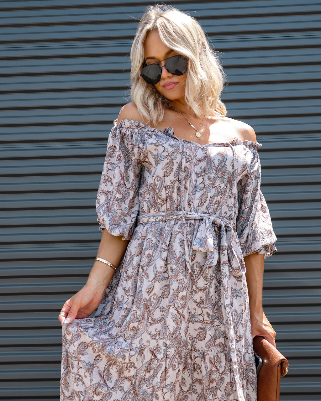 Boheme Beauty Paisley Off The Shoulder Midi Dress - FINAL SALE