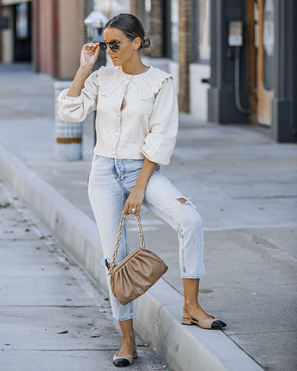 So She Did Collared Knit Cardigan - Oatmeal